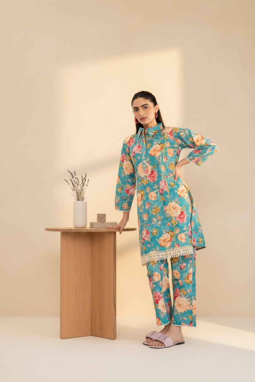 Aqua Blue Printed Co-ord Set