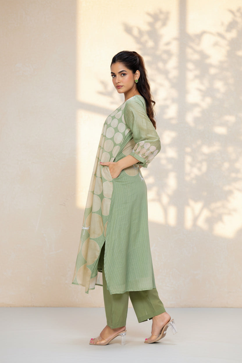 Sage Pop Printed Cotton Kurta Set