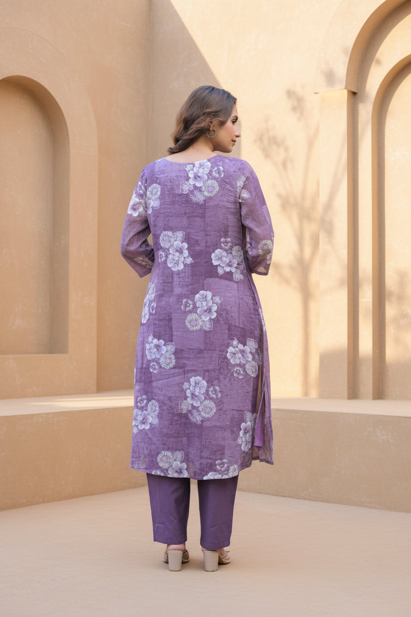 Dusty Mauve Printed Kurta Set