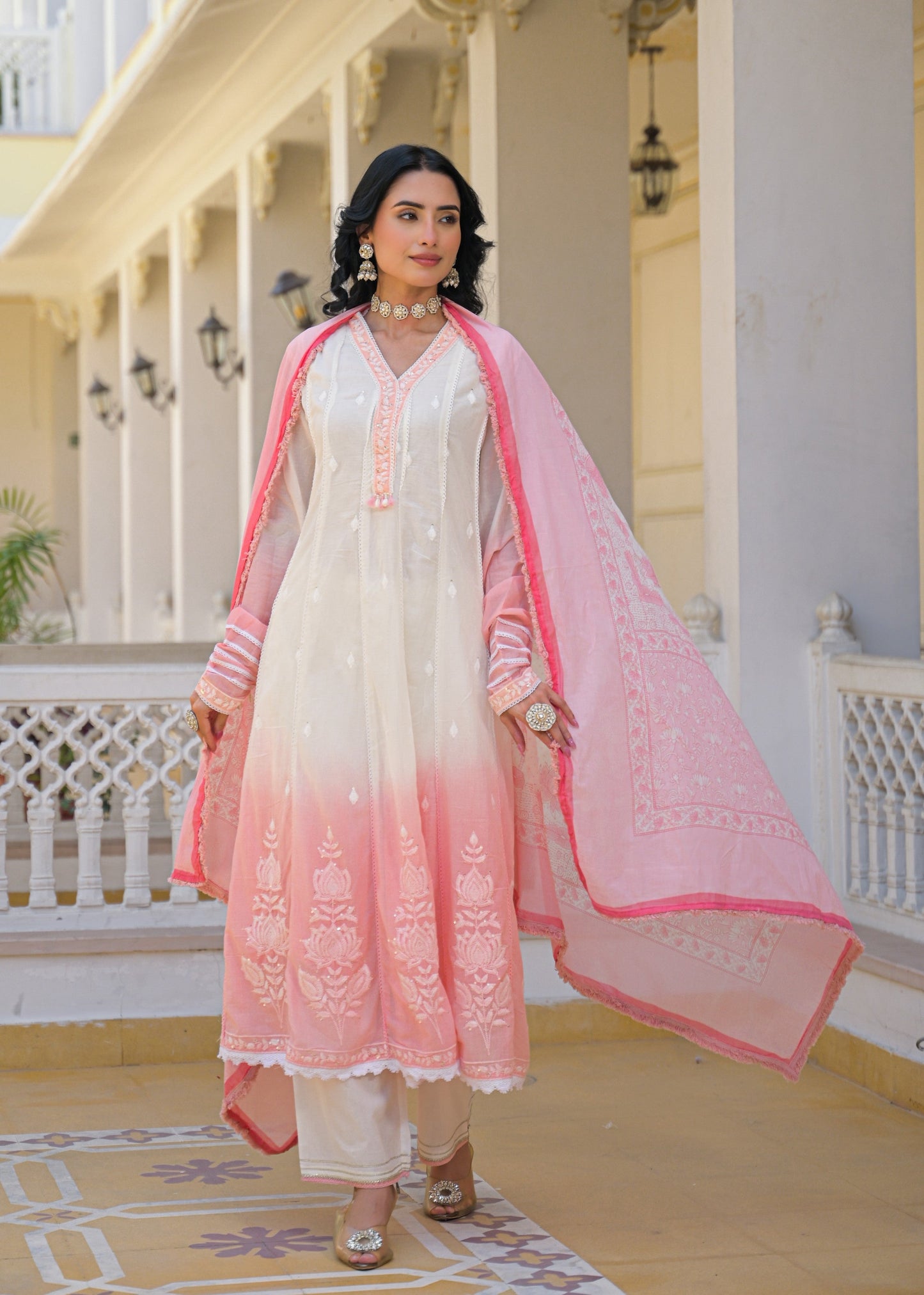 Pink Ombre Anarkali Set
