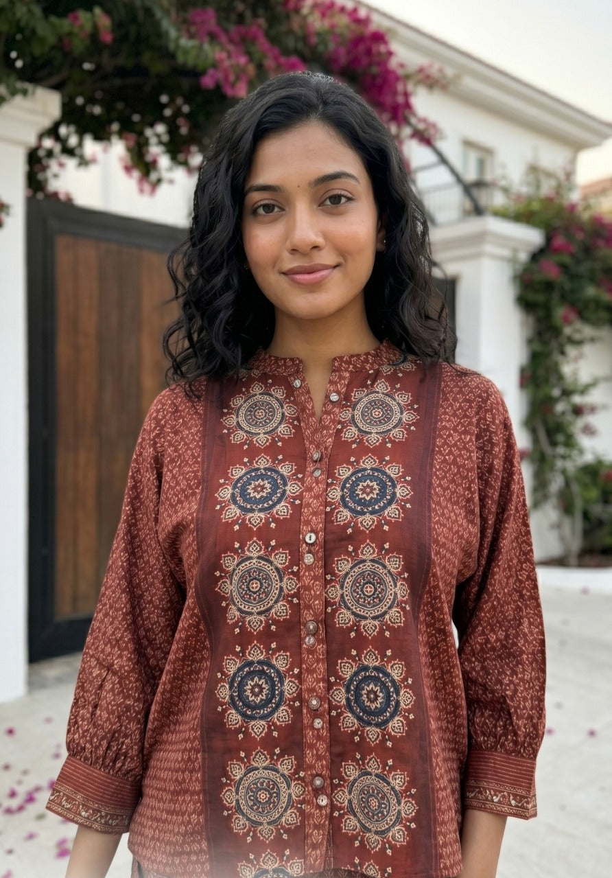 Maroon Ajrakh Co-ord Set