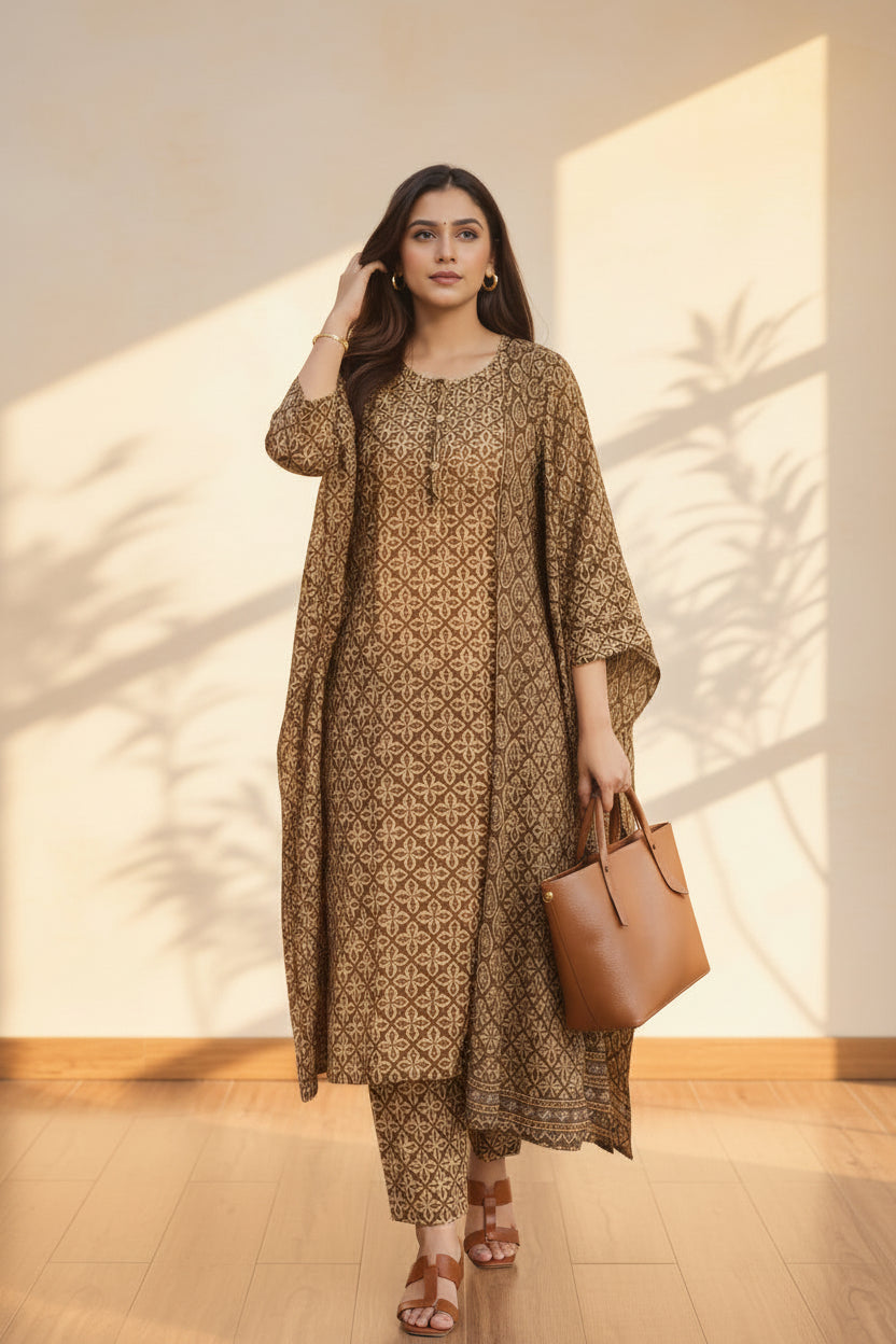 Terracotta Geometric Printed Pant Set