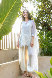 Ivory Pearl Embroidered Tissue Silk Pant Set