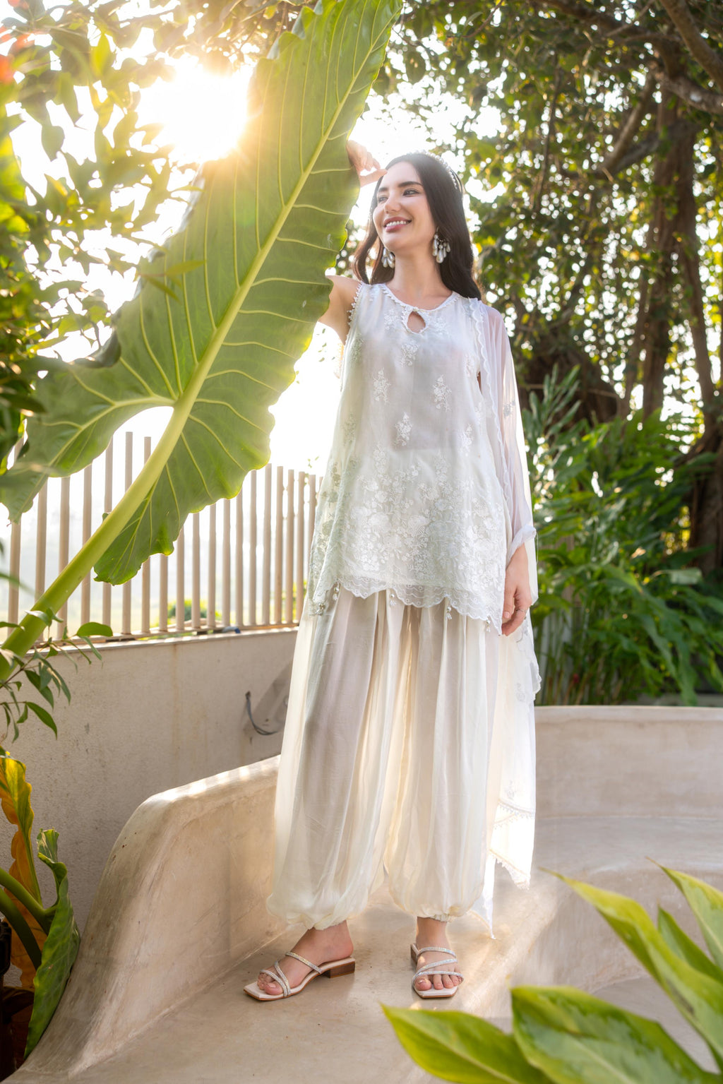 Ivory Pearl Embroidered Tissue Silk Pant Set