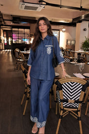 Indigo Blue Embroidered Denim Co-Ord Set