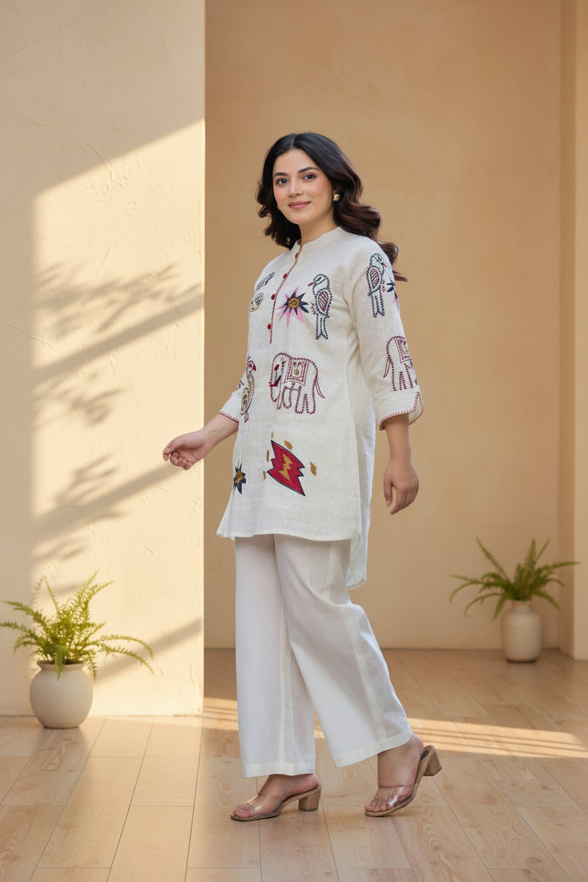 Off-White Folk Embroidered Co-Ord Set