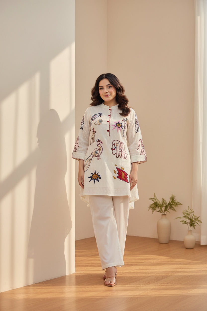 Off-White Folk Embroidered Co-Ord Set