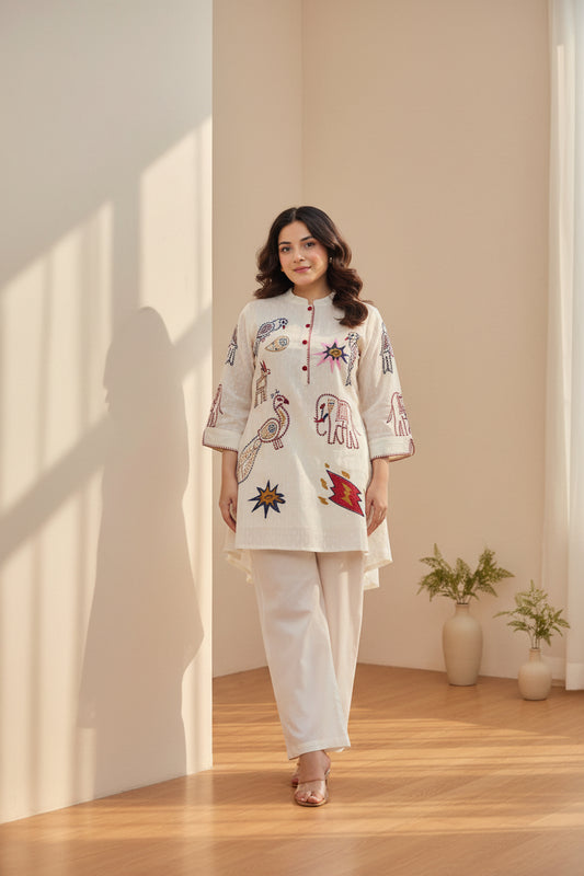 Off-White Folk Embroidered Co-Ord Set