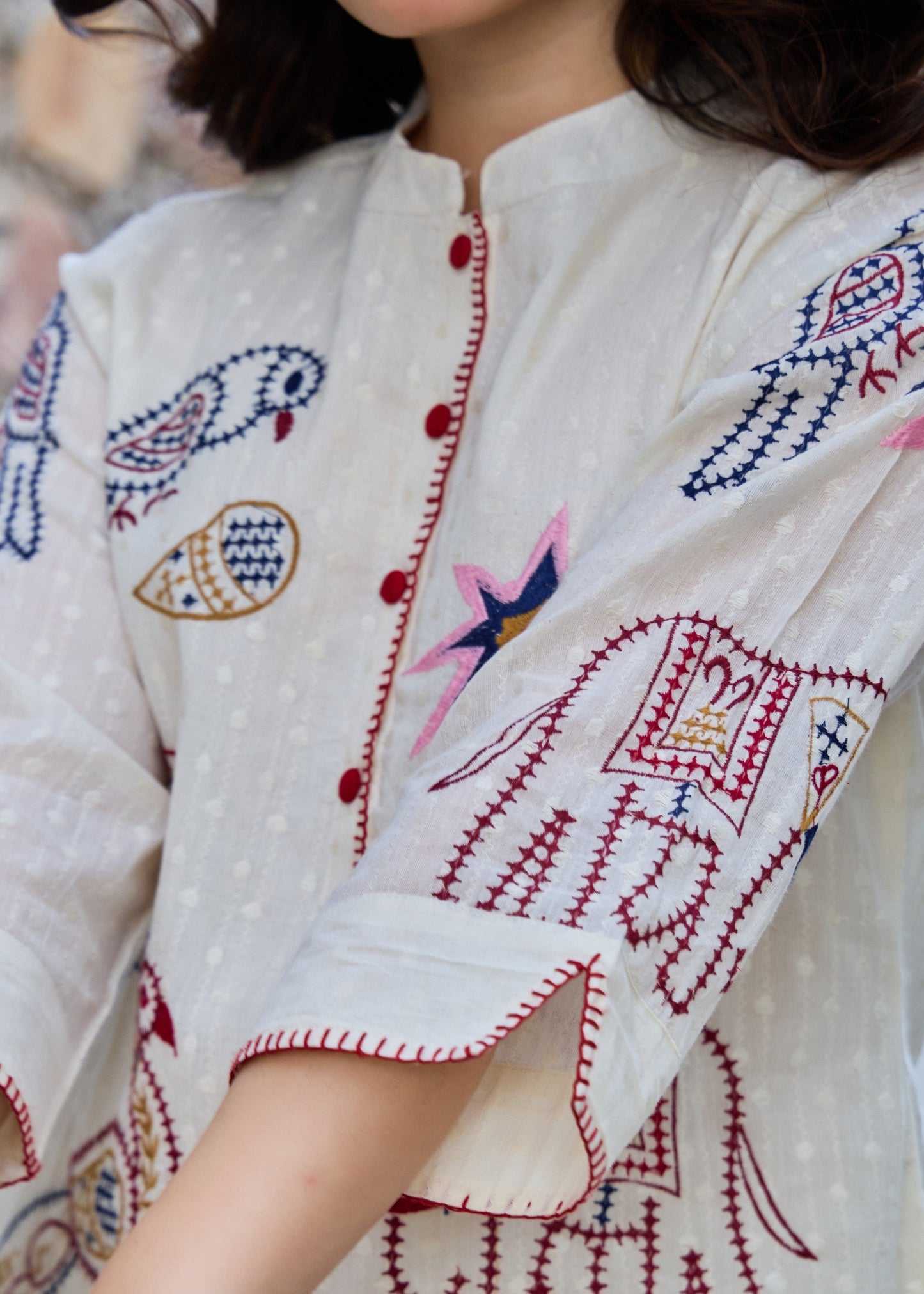 Off-White Folk Embroidered Co-Ord Set