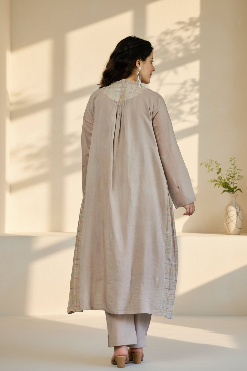 Taupe Floral Kurta Set