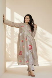 Taupe Floral Kurta Set