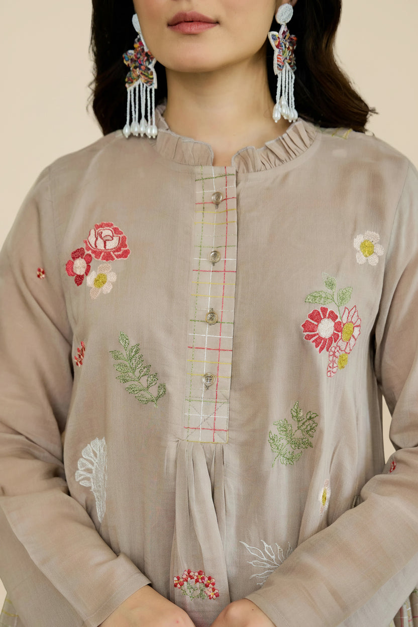 Taupe Floral Kurta Set