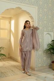 Dusty Mauve Embellished Tissue Silk Pants Set