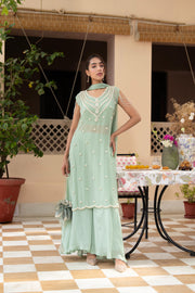 Mint Green Embellished Tissue Silk Palazzo Set