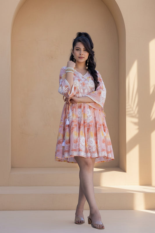 Sunset Blush Embroidered Dress