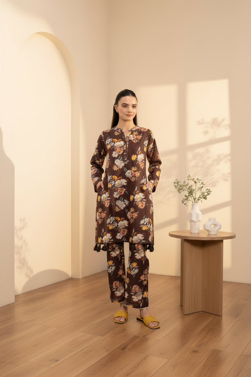 Brown Floral Printed Co-Ord Set