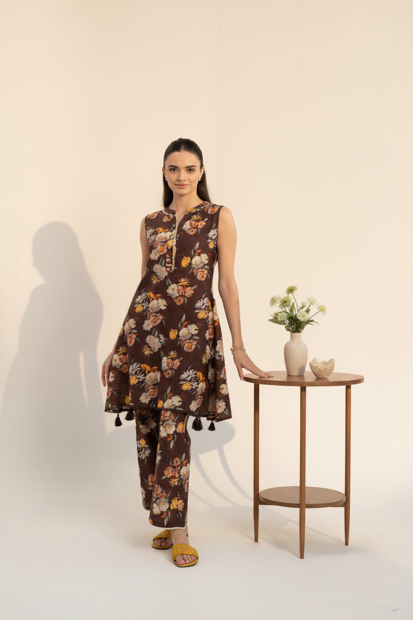 Brown Floral Printed Co-Ord Set