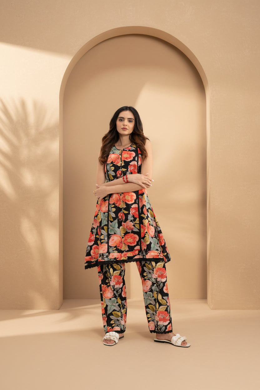 Black Floral Co-Ord Set
