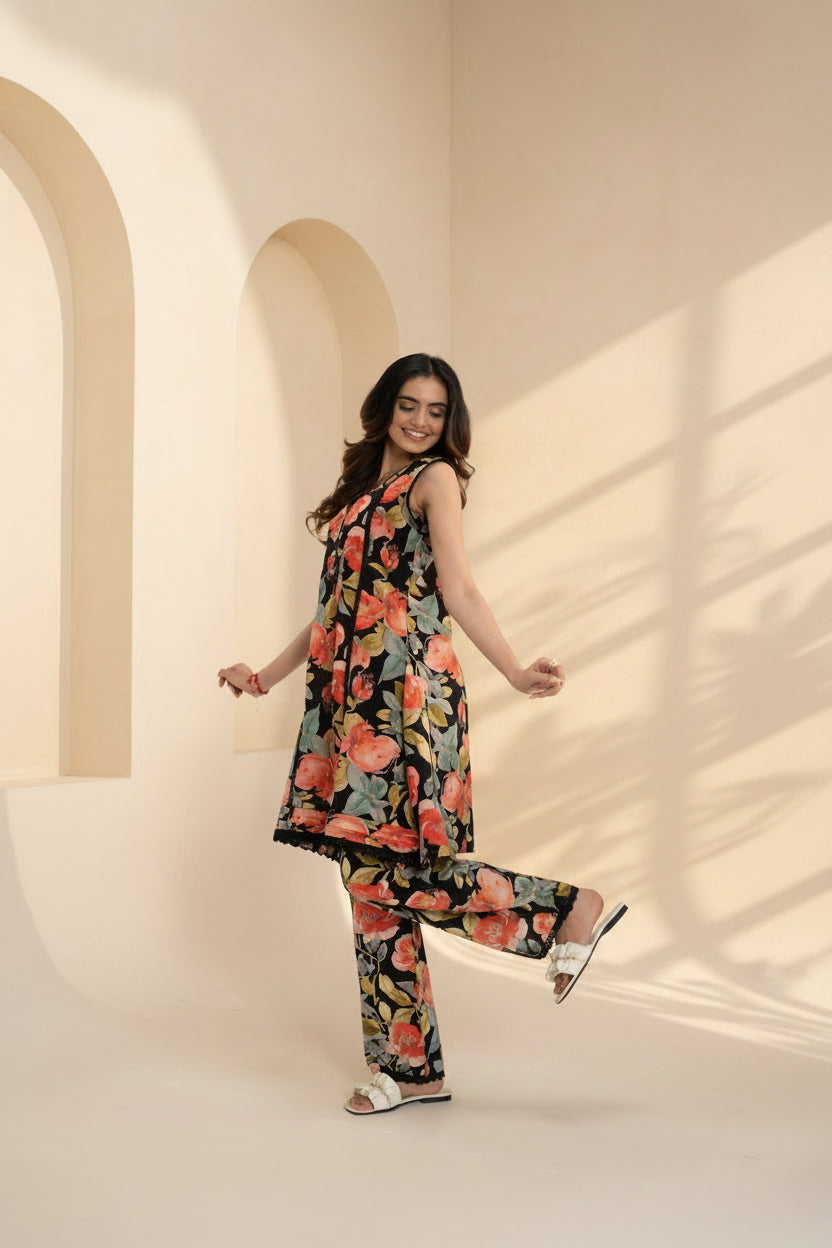 Black Floral Co-Ord Set