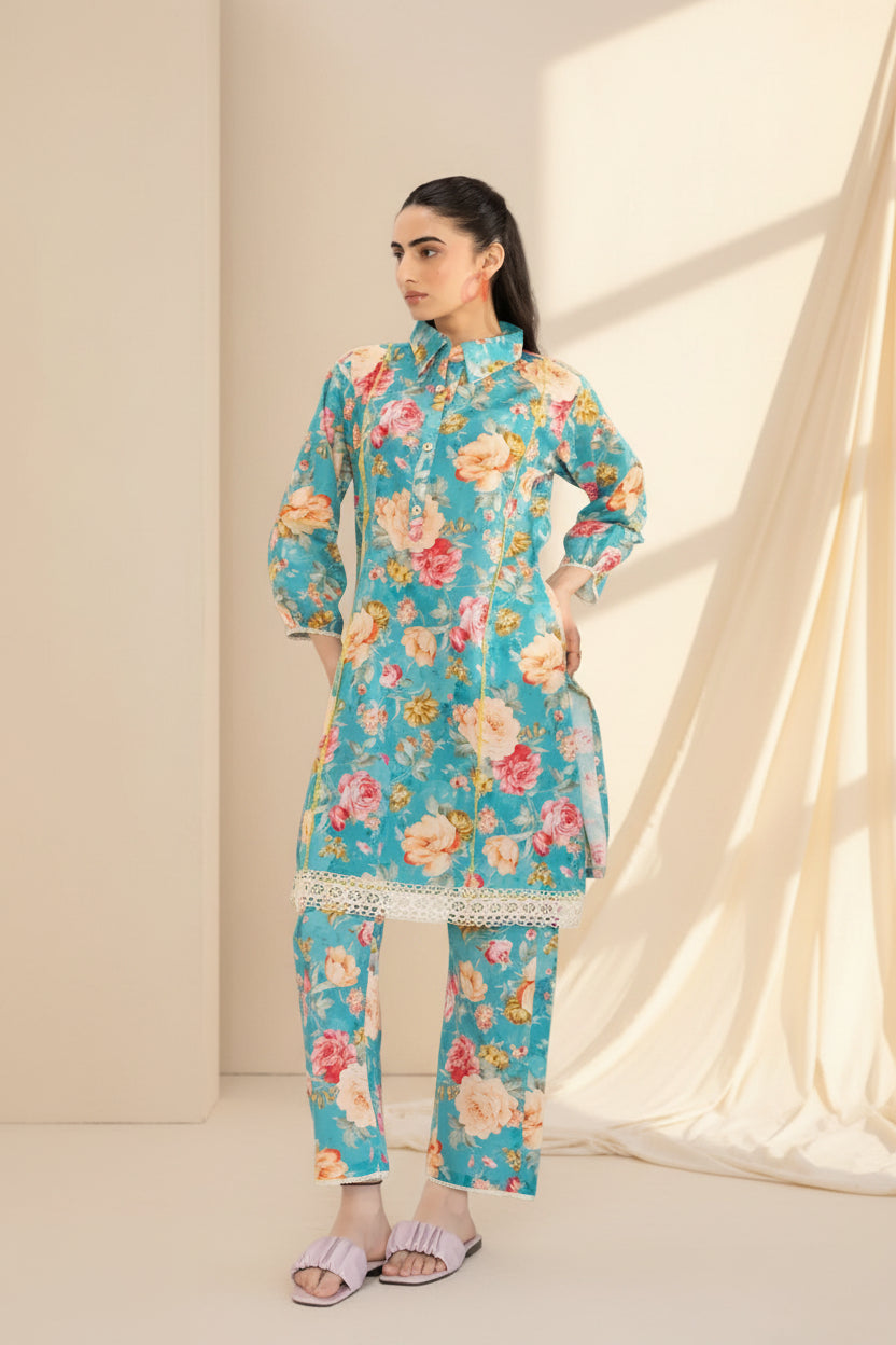 Aqua Blue Printed Co-ord Set