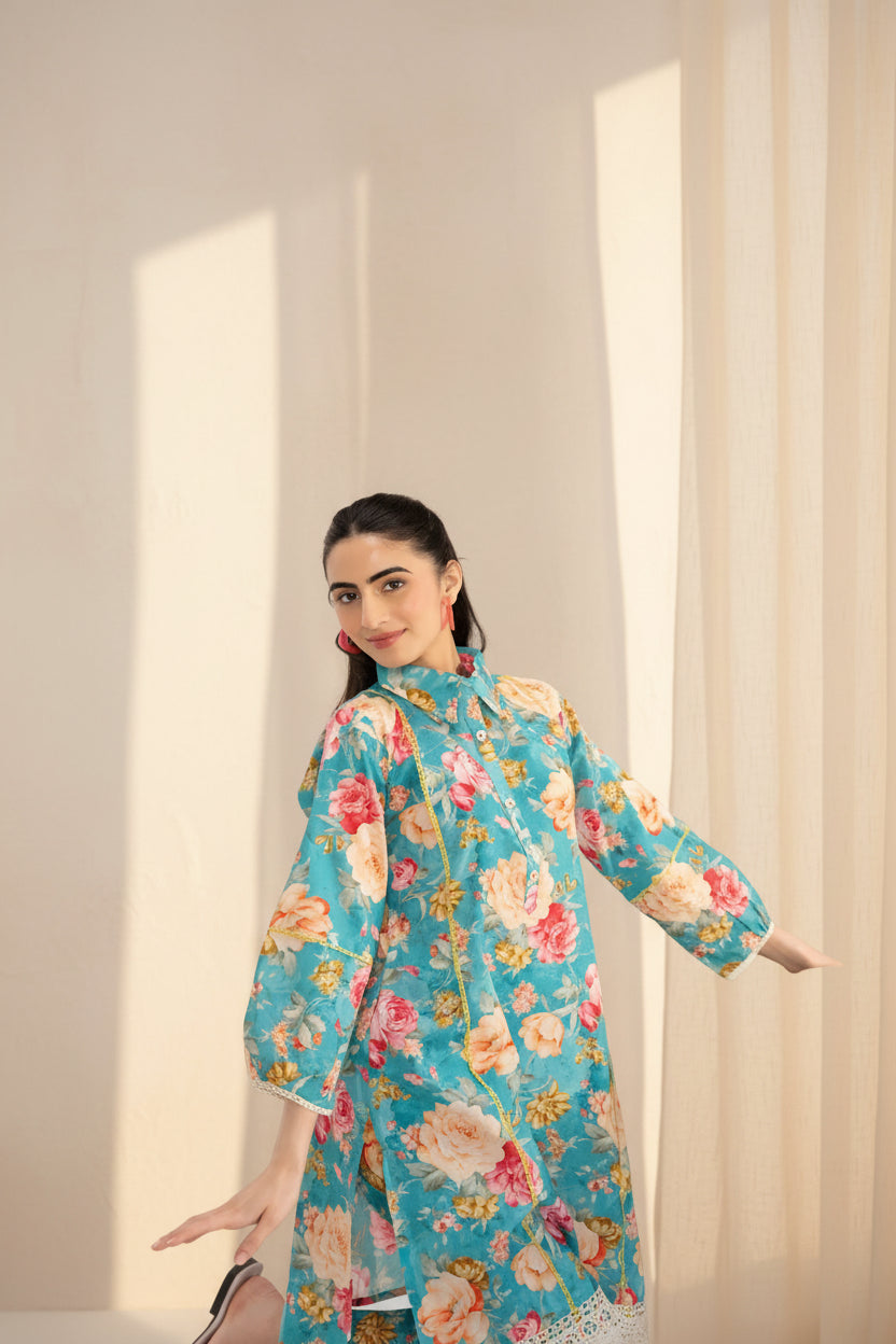 Aqua Blue Printed Co-ord Set