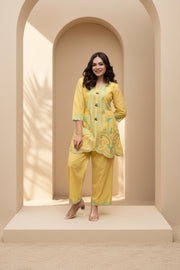 Bright Yellow Embroidered Co-ord Set