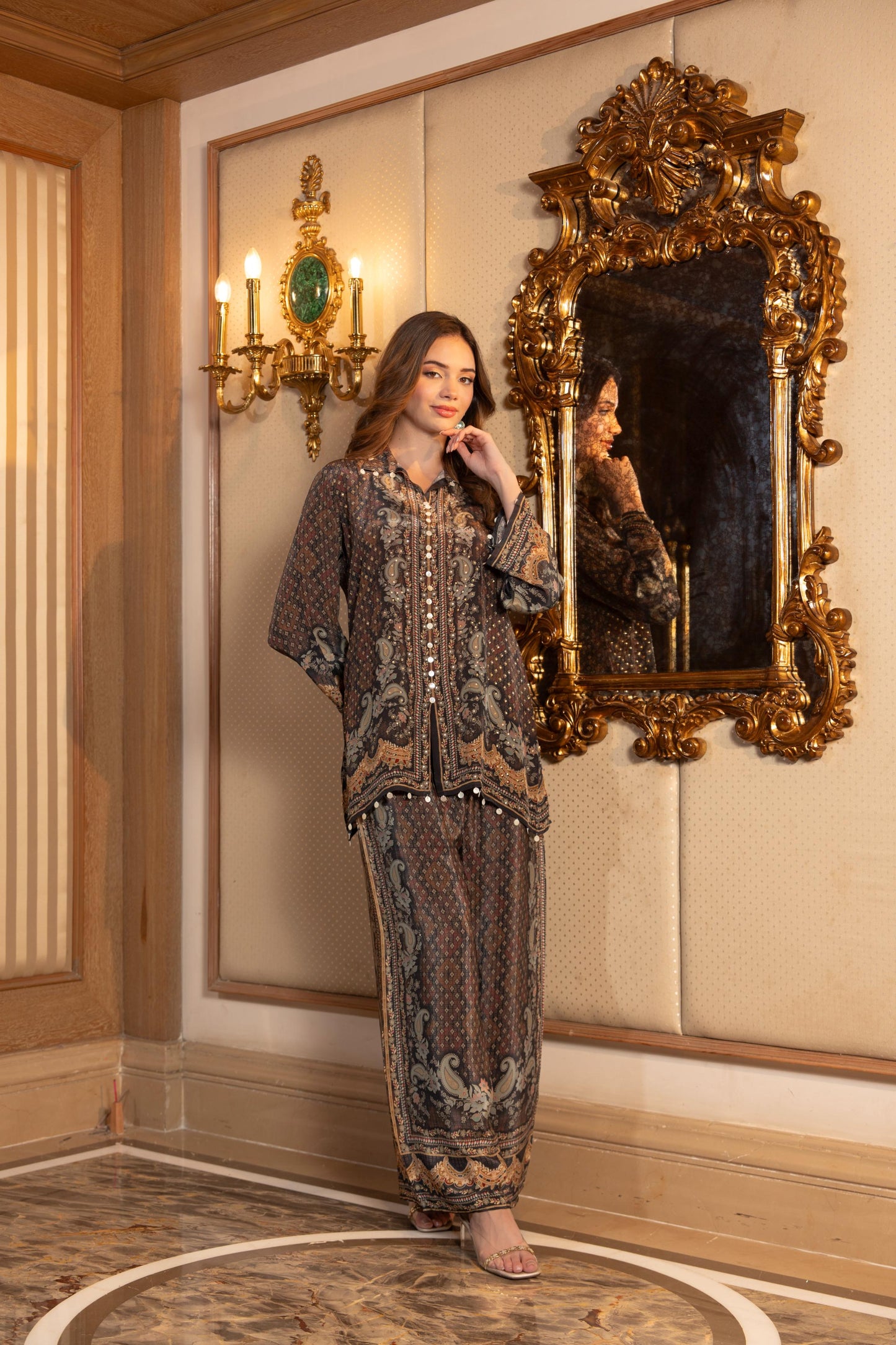 Espresso Brown Printed Crepe Silk Co-ord Set