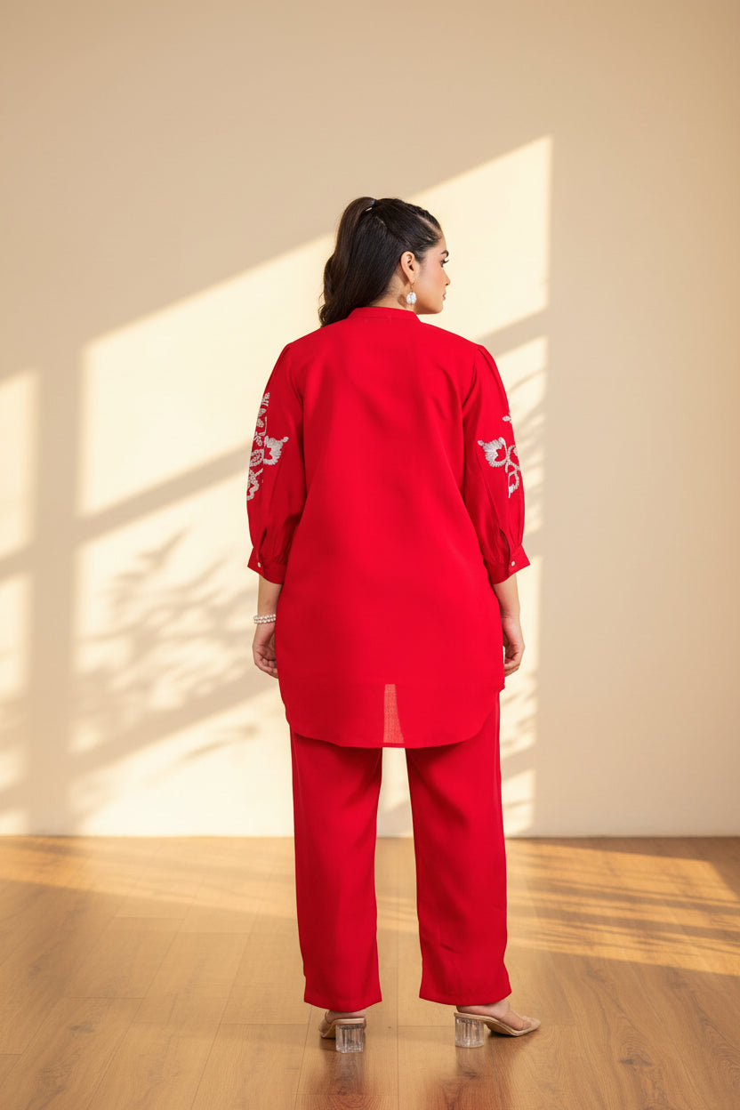 Crimson Embroidered Co-Ord Set