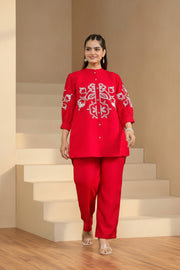 Crimson Embroidered Co-Ord Set