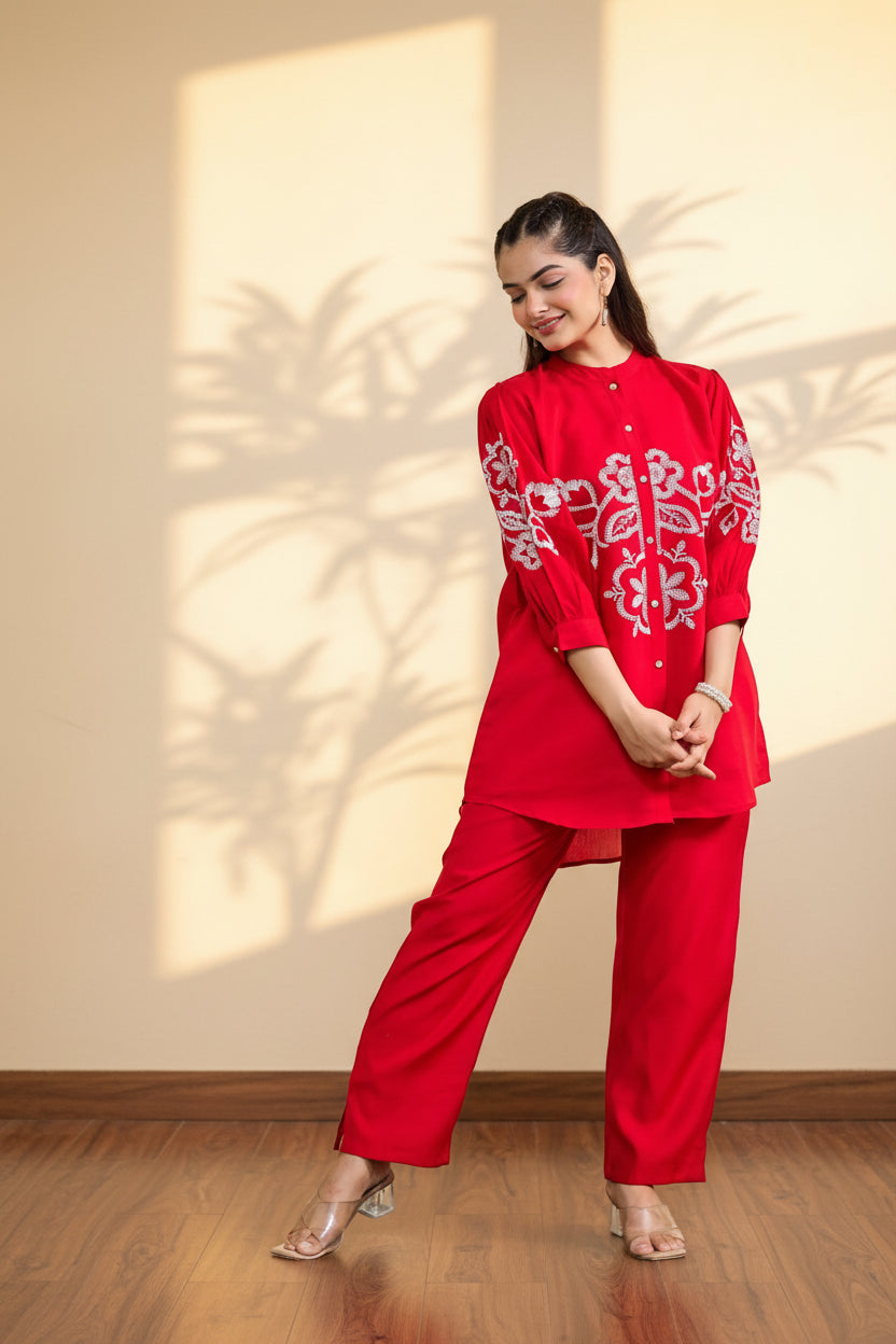 Crimson Embroidered Co-Ord Set