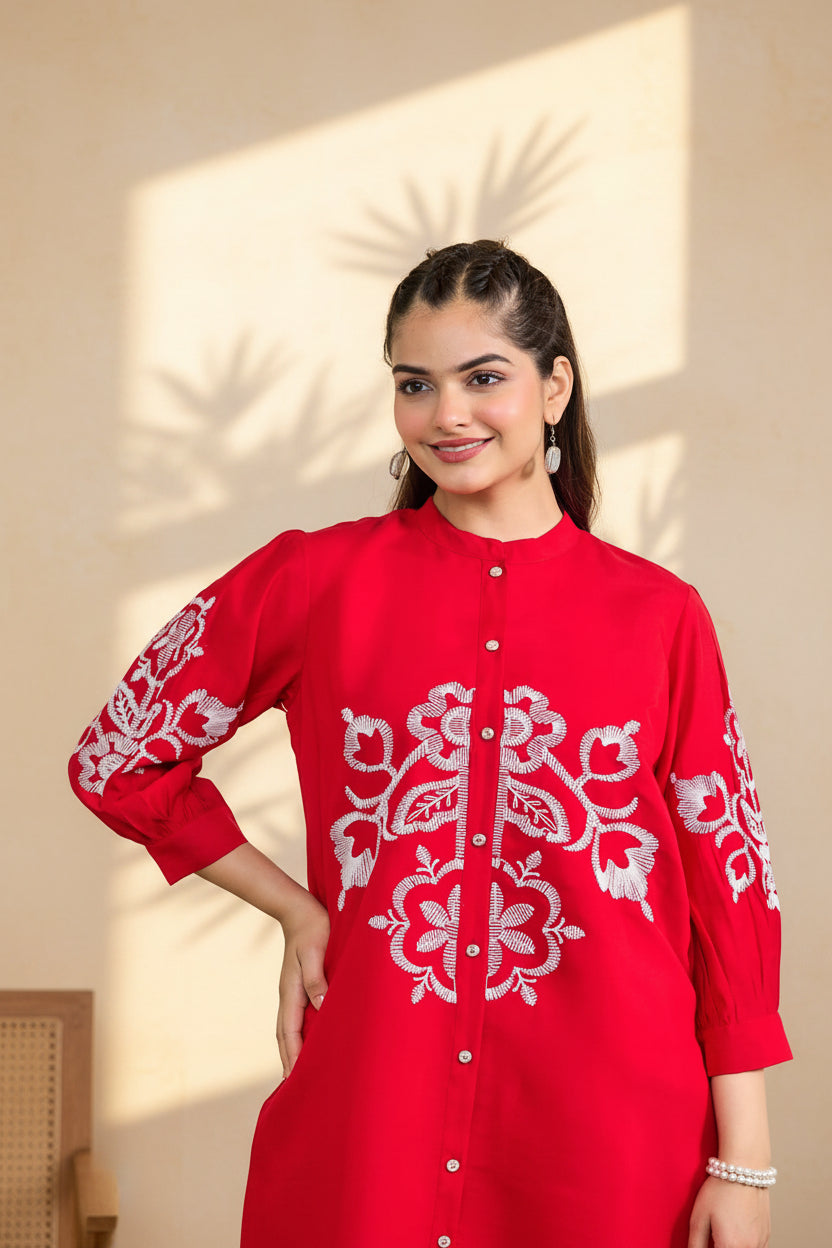 Crimson Embroidered Co-Ord Set