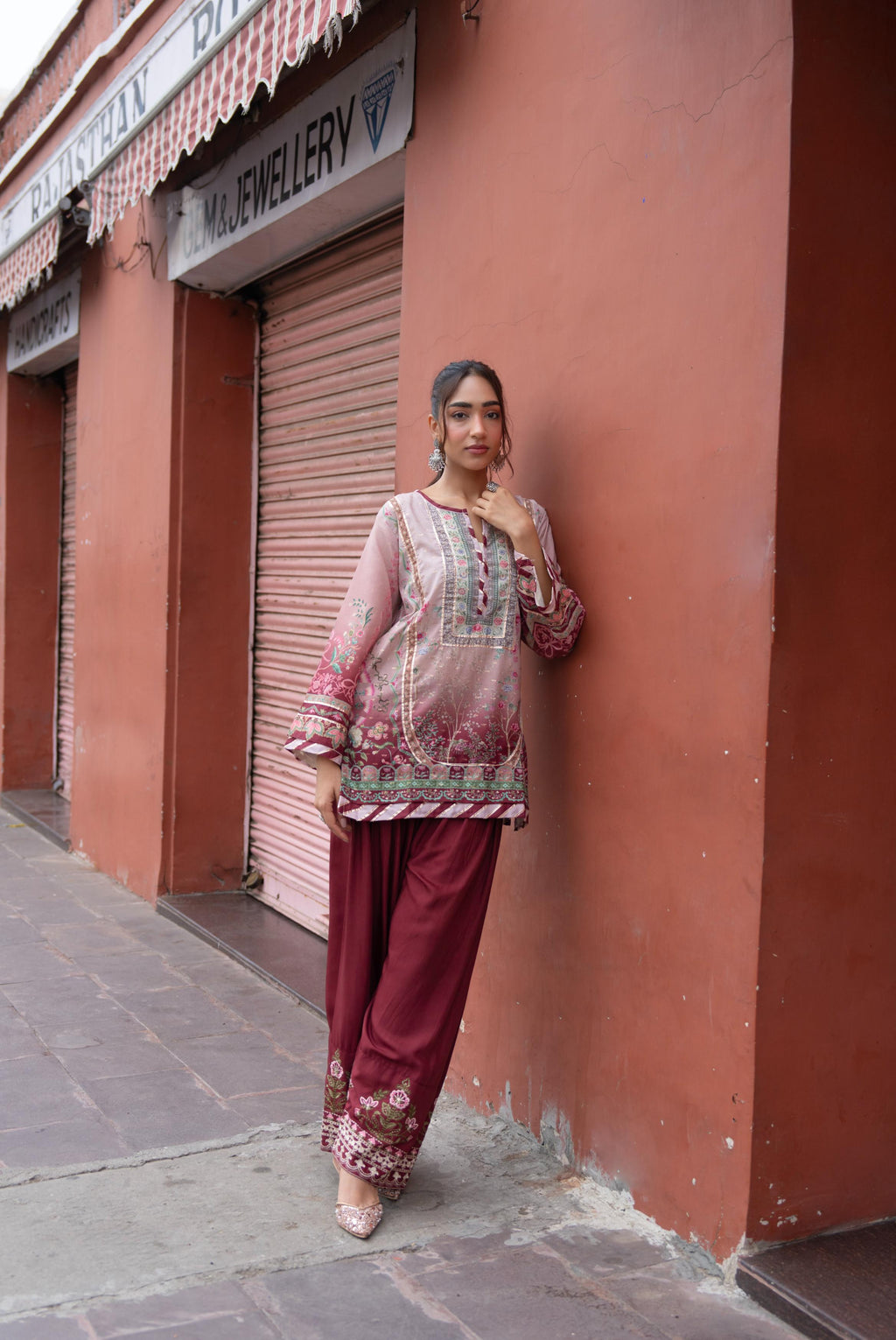 Dusty Rose Printed Crepe Silk Co-ord Set