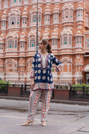 Classic Navy Printed Crepe Silk Pant Set