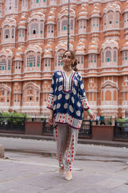 Classic Navy Printed Crepe Silk Pant Set