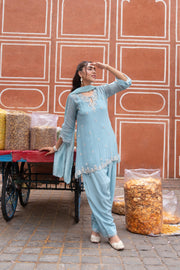 Mist Blue Embellished Tissue Silk Pant Set