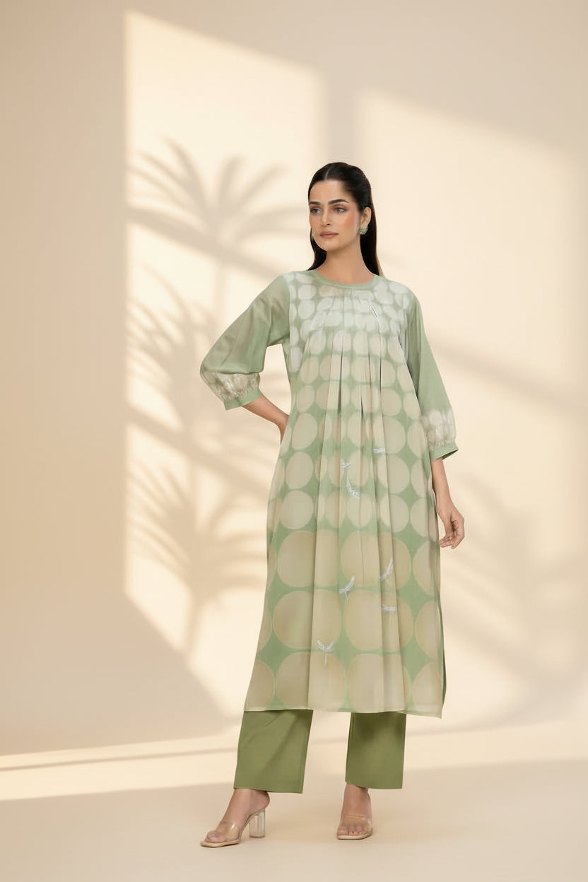 Sage Pop Printed Cotton Kurta Set