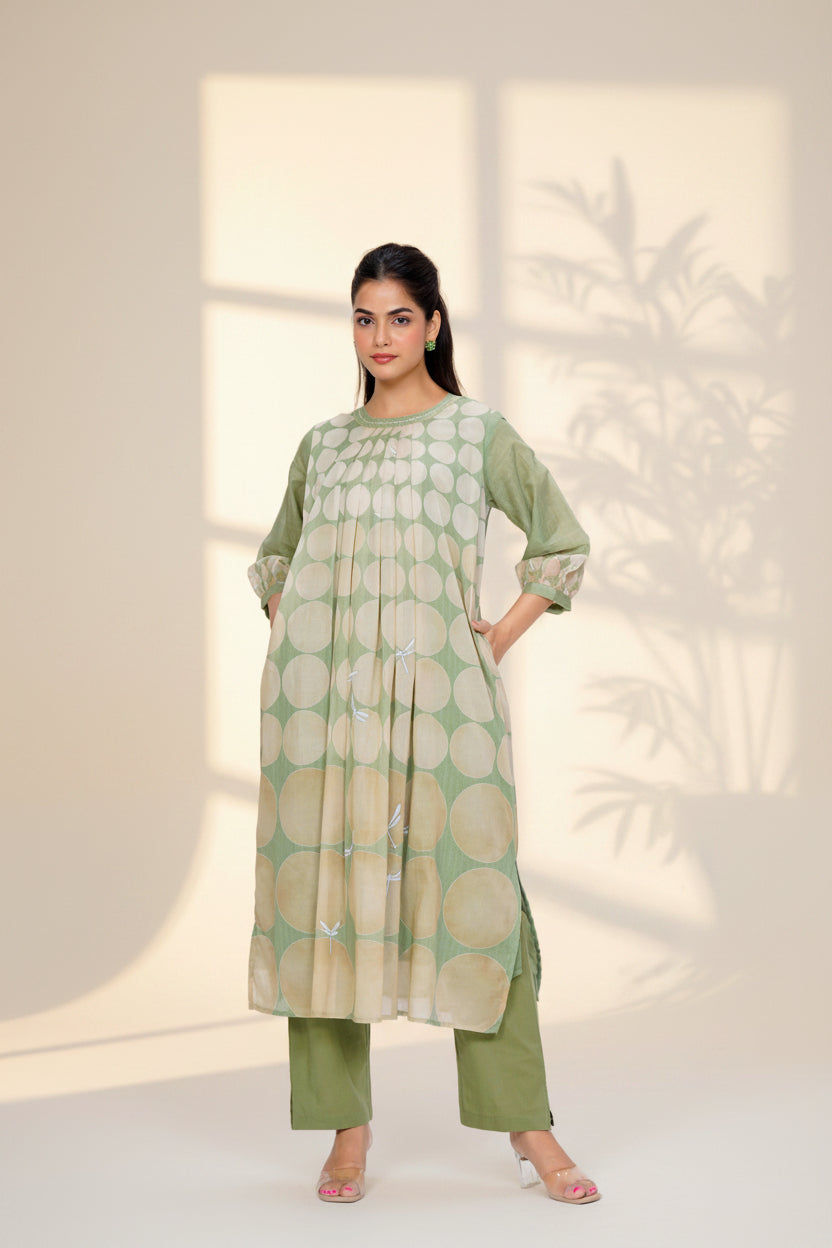 Sage Pop Printed Cotton Kurta Set