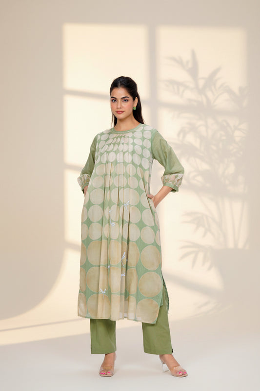 Sage Pop Printed Cotton Kurta Set