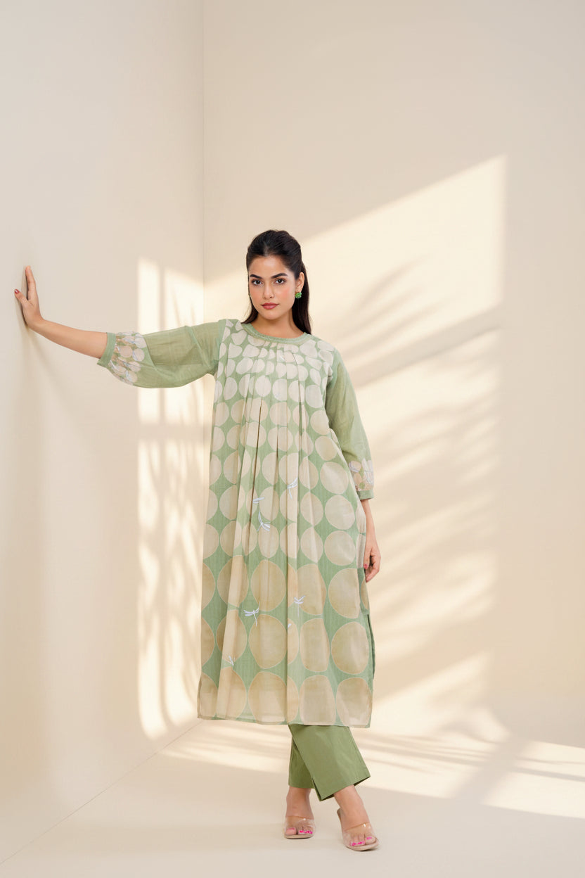Sage Pop Printed Cotton Kurta Set