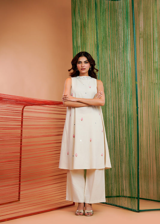 Off-White Mirror Work Kurta Set