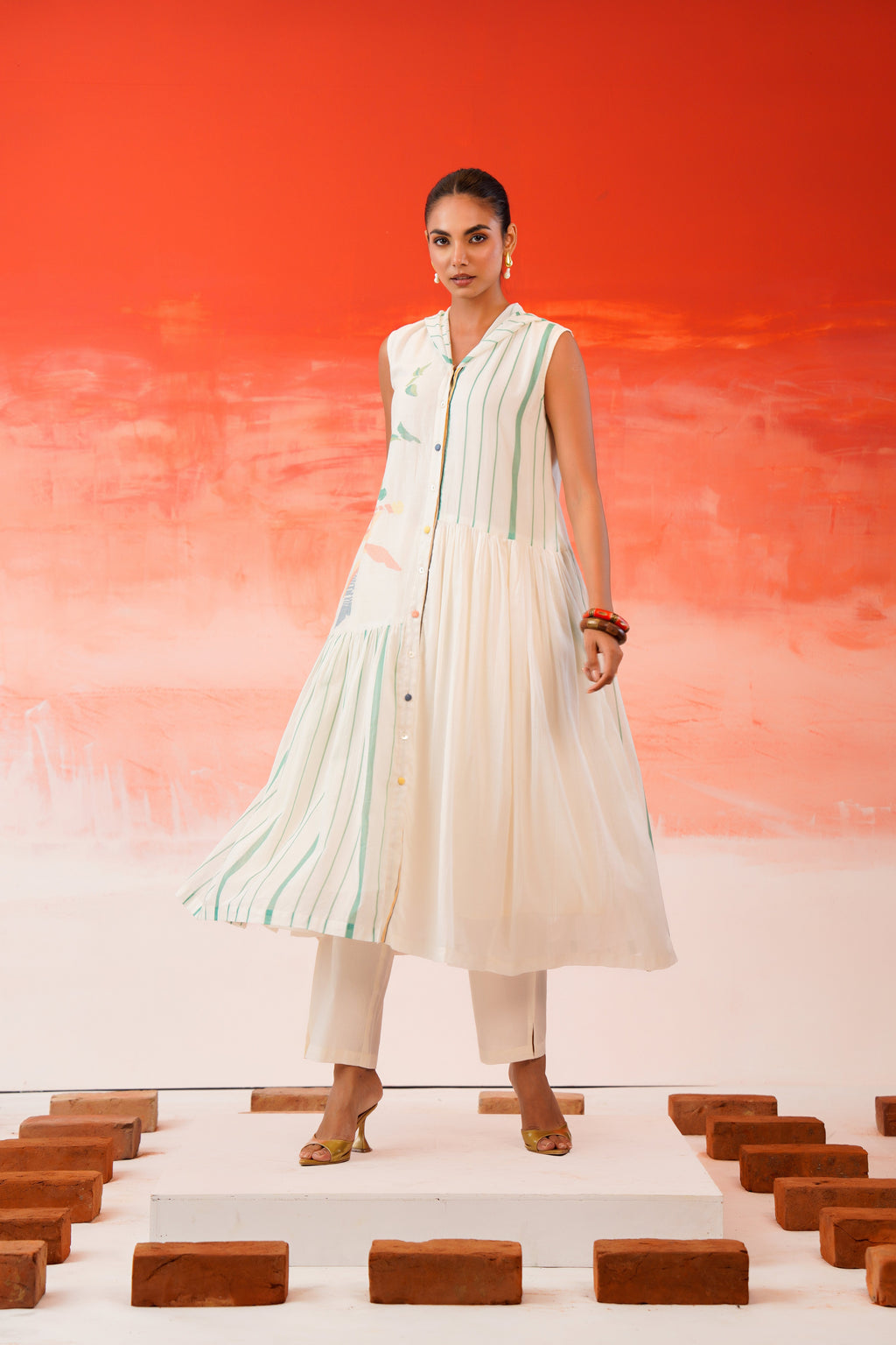 Snow White Printed Cotton Kurta Set