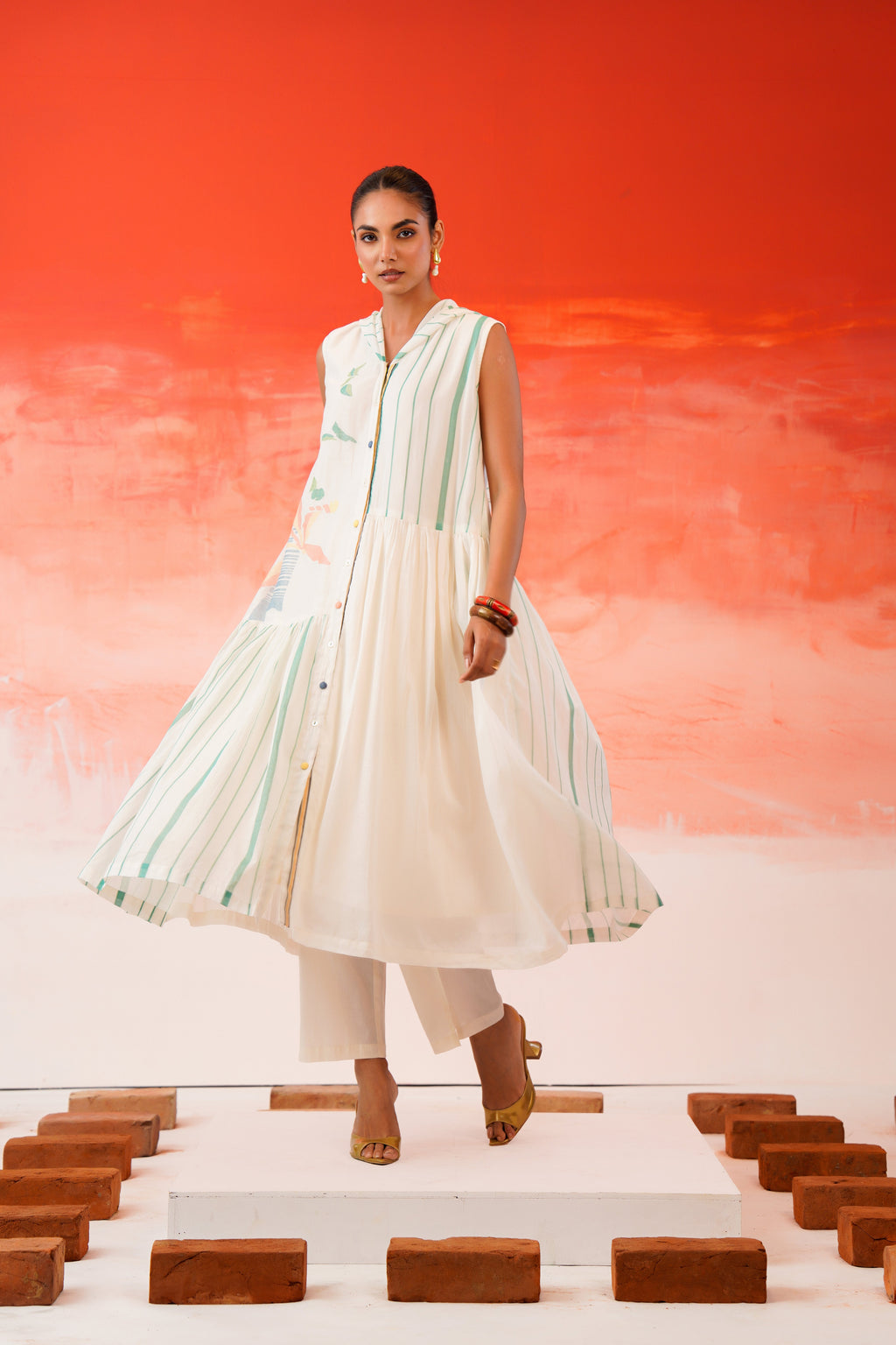 Snow White Printed Cotton Kurta Set