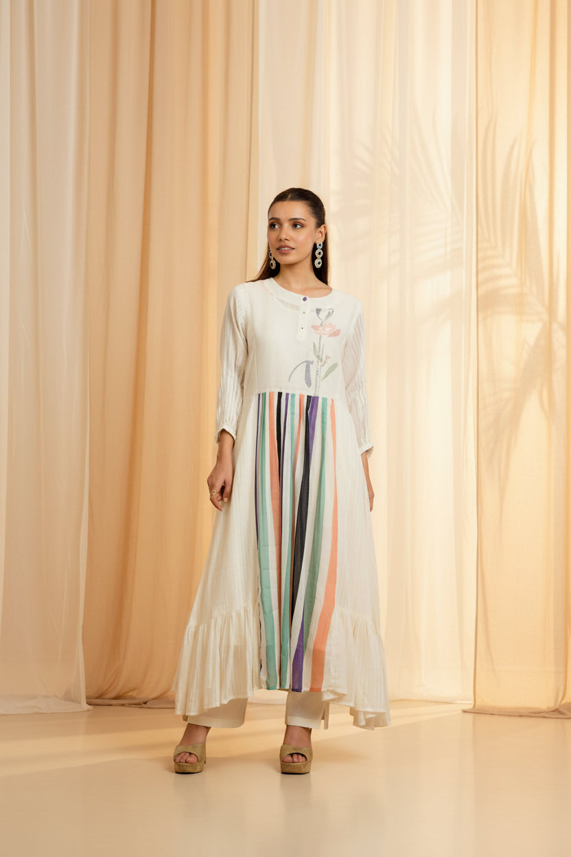 Ivory Multi-Stripe Printed Kurta Set