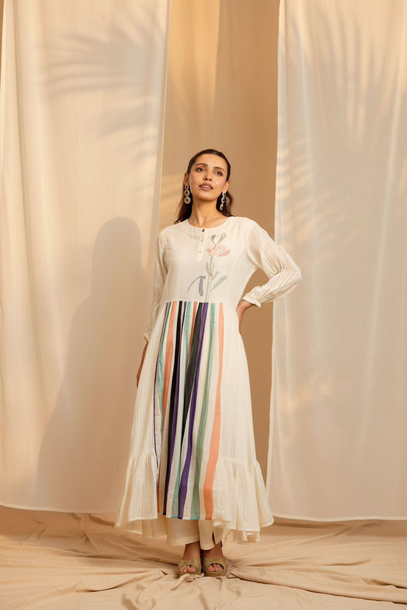 Ivory Multi-Stripe Printed Kurta Set