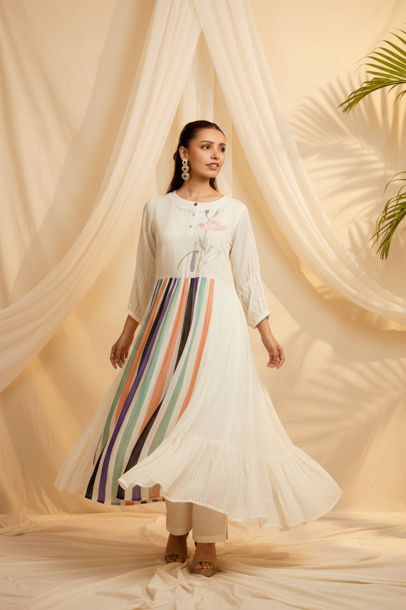 Ivory Multi-Stripe Printed Kurta Set