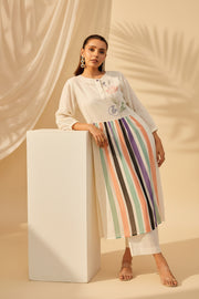 Ivory Multi-Stripe Printed Kurta Set