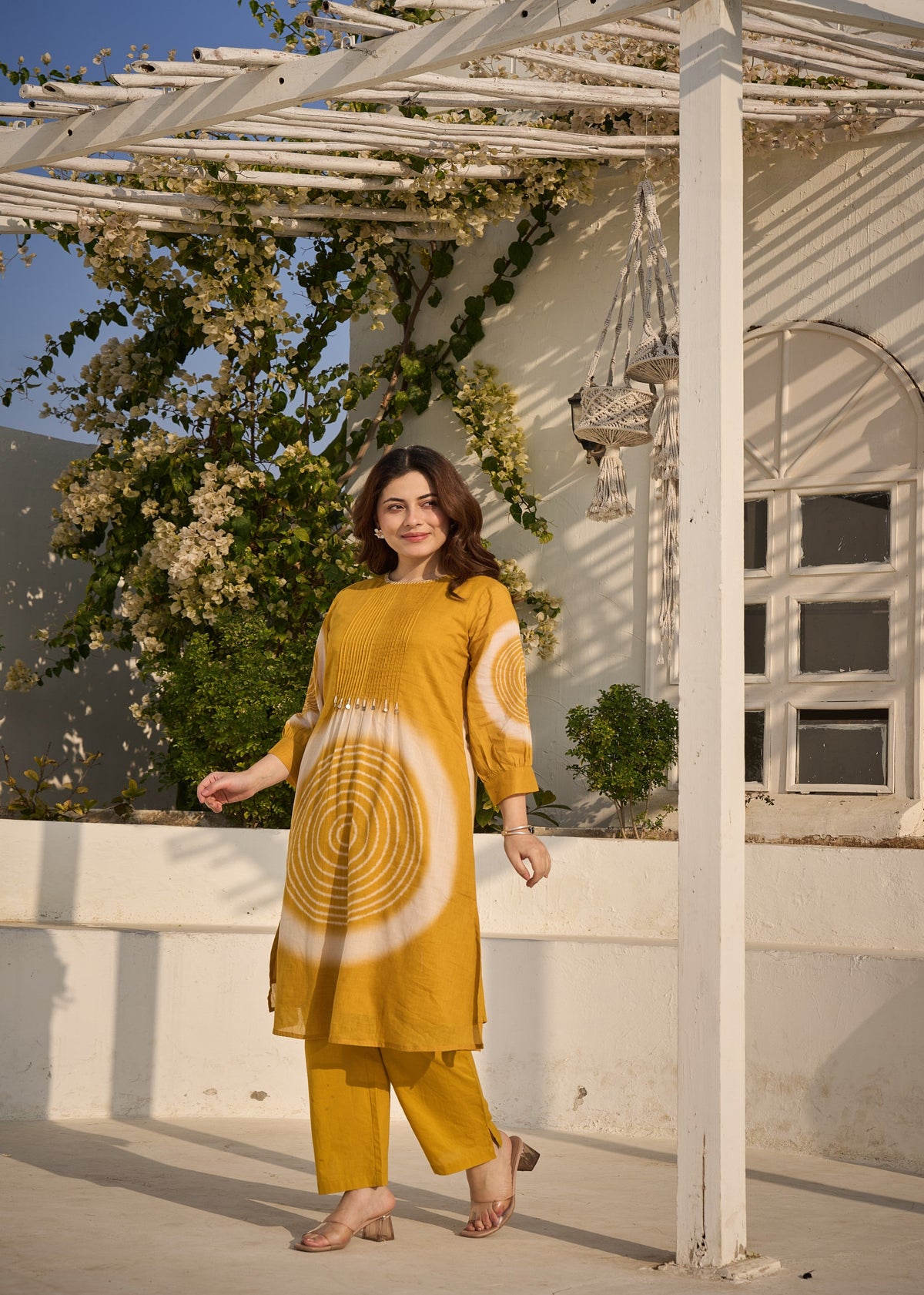 Mustard Yellow Embroidered Mul-Cotton Kurta Set
