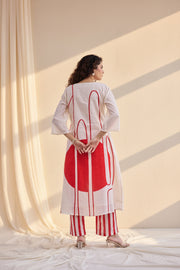 Ivory & Bold Red Kurta Set