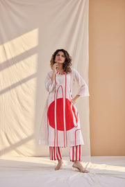 Ivory & Bold Red Kurta Set