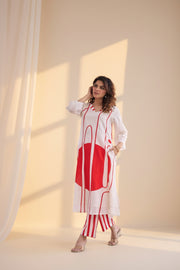 Ivory & Bold Red Kurta Set